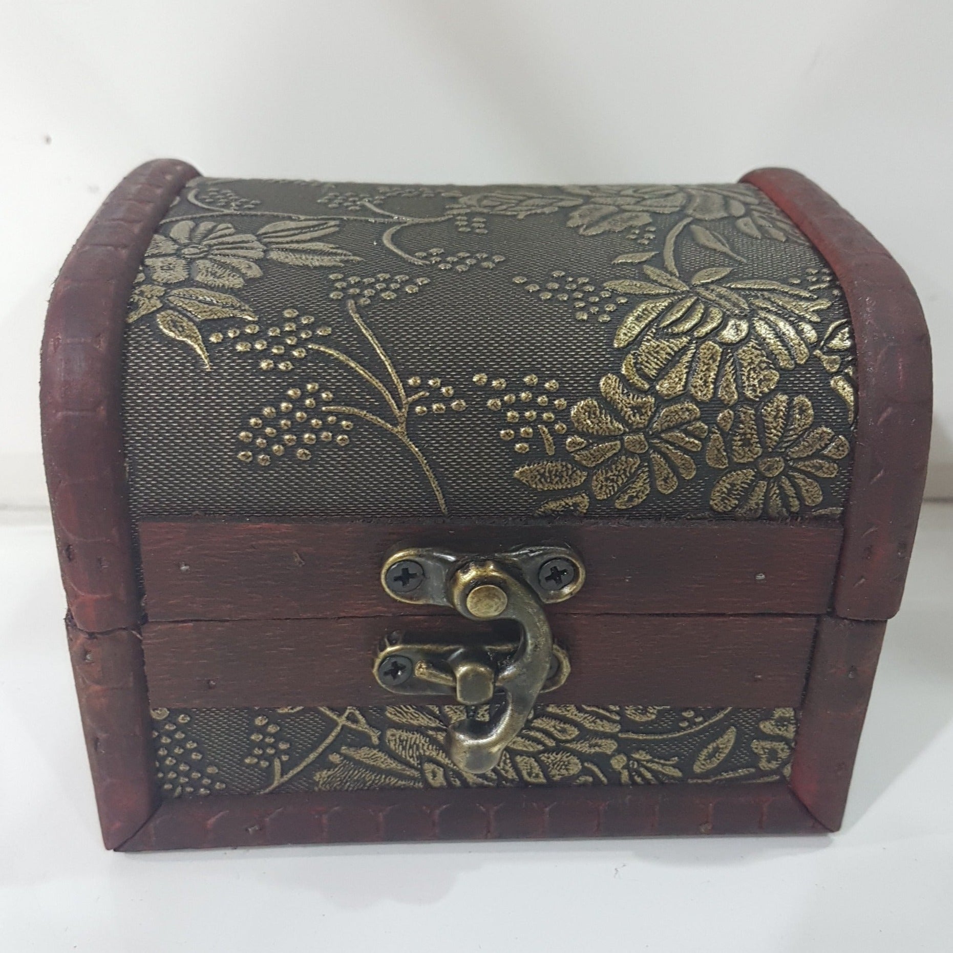 8cm Treasure Box Dark Gold Flowers Berries Artisan Boutique