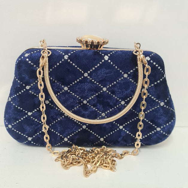 Dark Blue Velvet Clutch Purse. Artisan Boutique