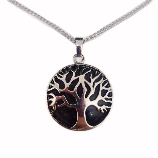 Round Silver Amethyst Tree Of Life Necklace