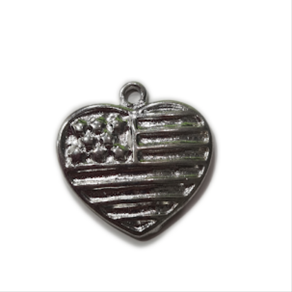 Silver Heart Shaped American Flag Charm