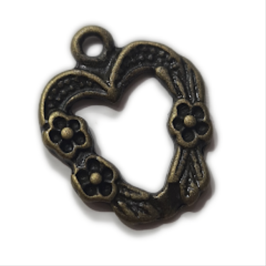 Bronze Flower Heart Charm Pendant