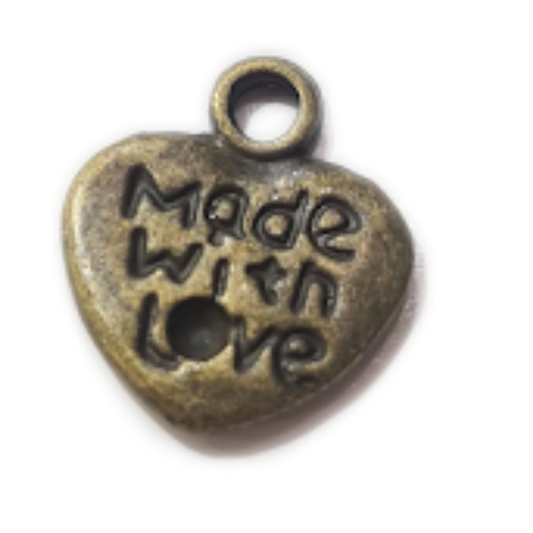 Bronze Made With Love Heart Charm