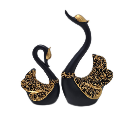 Black and Gold Resin Swan Pair