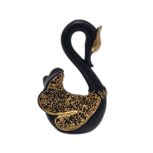 Black and Gold Resin Swan Statue