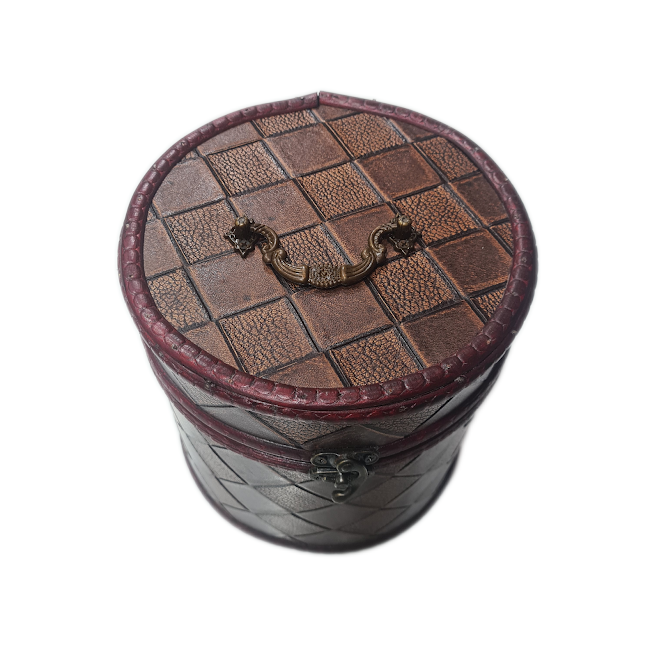 Large Circular Wooden Box With Squares