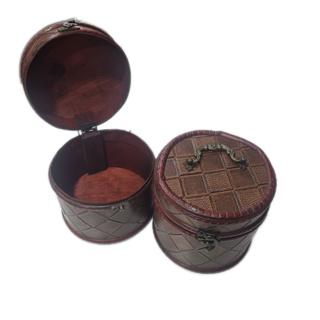 Small Circular Wooden Box With Squares