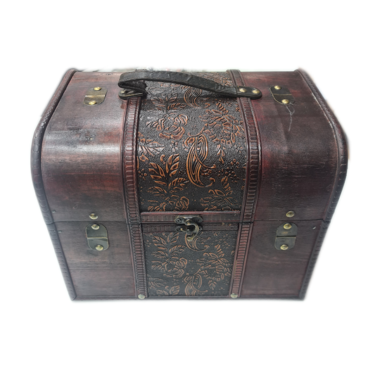 Extra Large Wooden Chest With Plain sides & Dark Red Flowers.