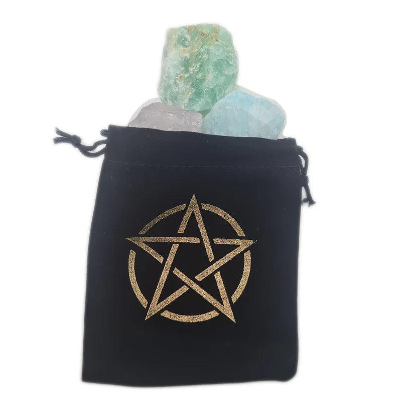 Pentacle Black Velvet Drawstring Pouch