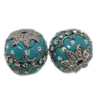 2pc Blue & Silver Sparkly Kashmiri Beads