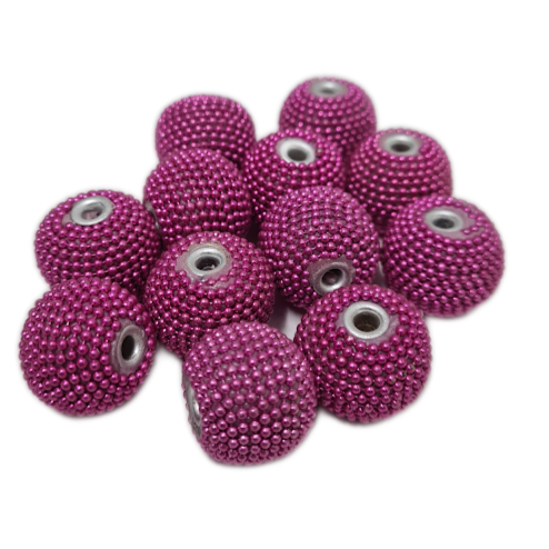 12pc Dark Pink Beaded Kashmiri Beads