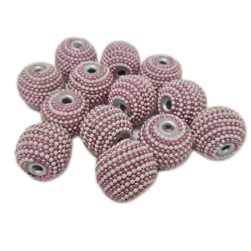 13pc  White & Pink Beaded Kashmiri Beads