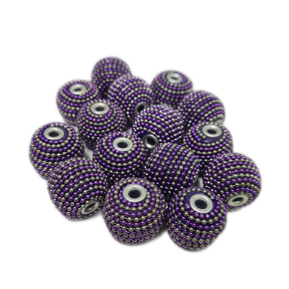 15pc Purple & Silver Beaded Kashmiri Beads