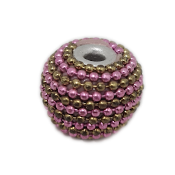 12pc Pink & Gold Beaded Kashmiri Beads