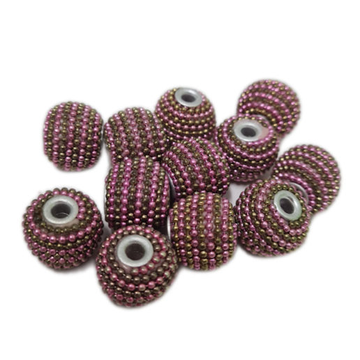 12pc Pink & Gold Beaded Kashmiri Beads