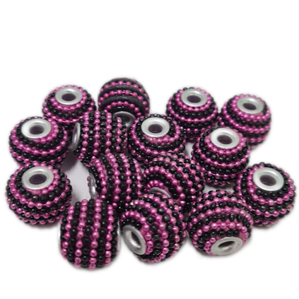 15pc Pink & Black Beaded Kashmiri Beads