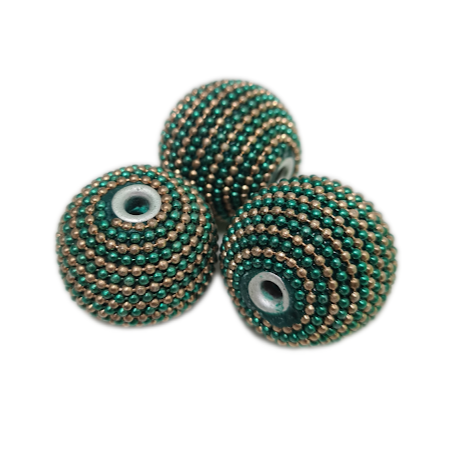 3pc Green & Gold Beaded Kashmiri Beads