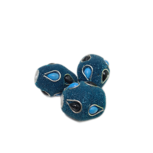 3pc Blue Kashmiri Beads With Blue & Black Beads