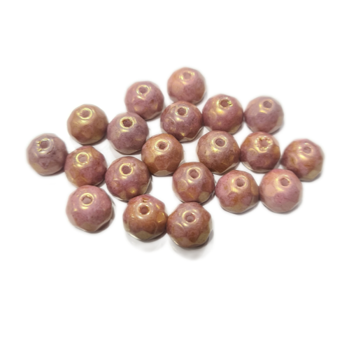 20pc Czech Pink/Gold Rondelle Beads