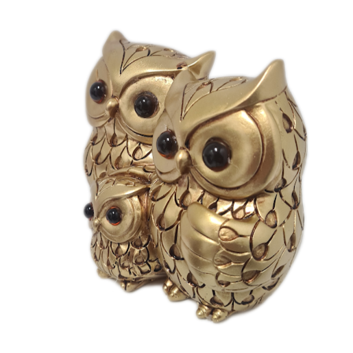 Gold Owl Family Statue