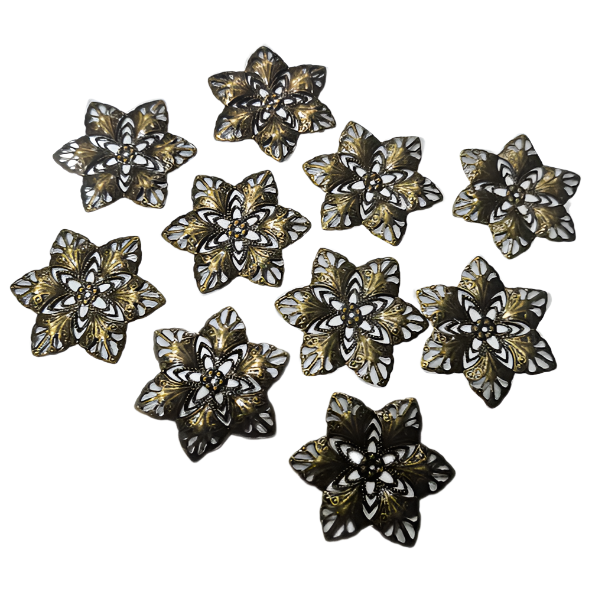 5pc Large Bronze Flower Filigree Stamping