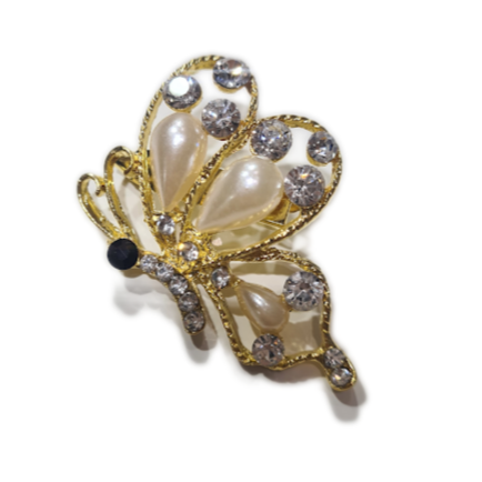 Gold Pearl Butterfly Brooch