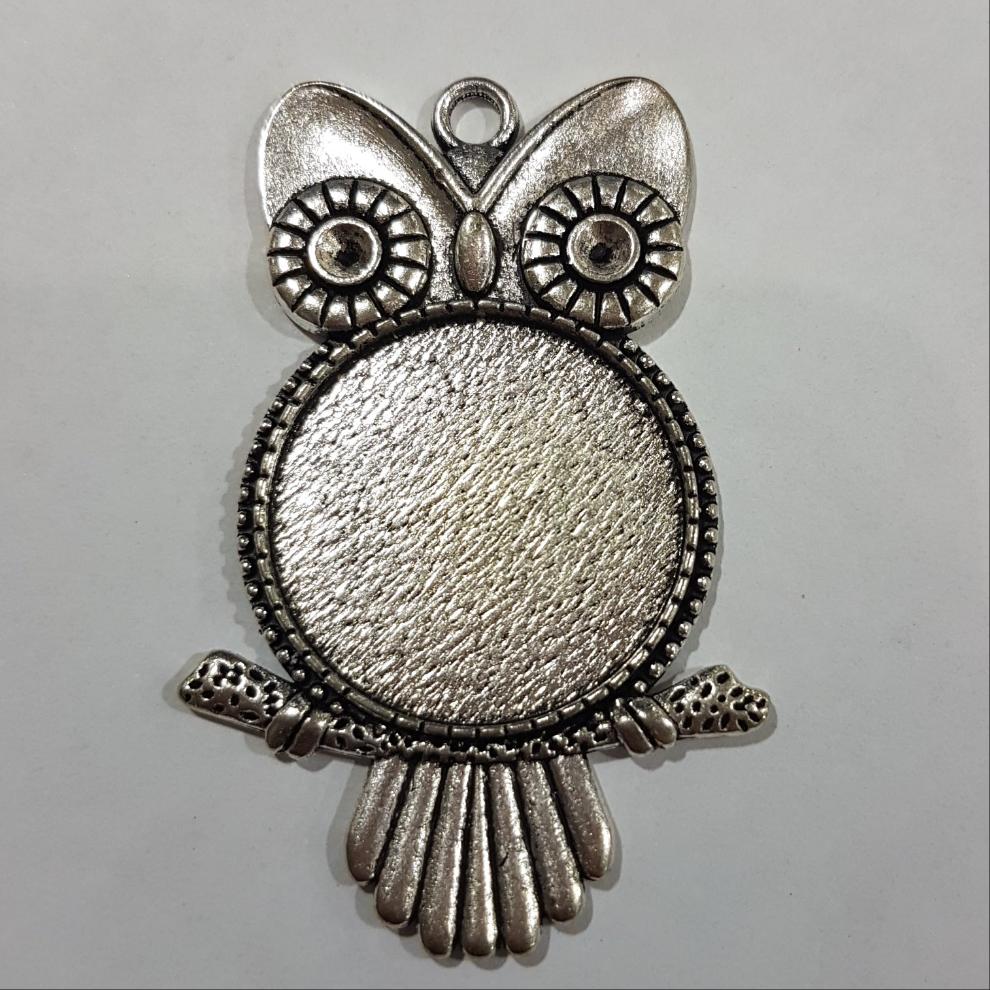 Silver Owl Cabochon Pendant