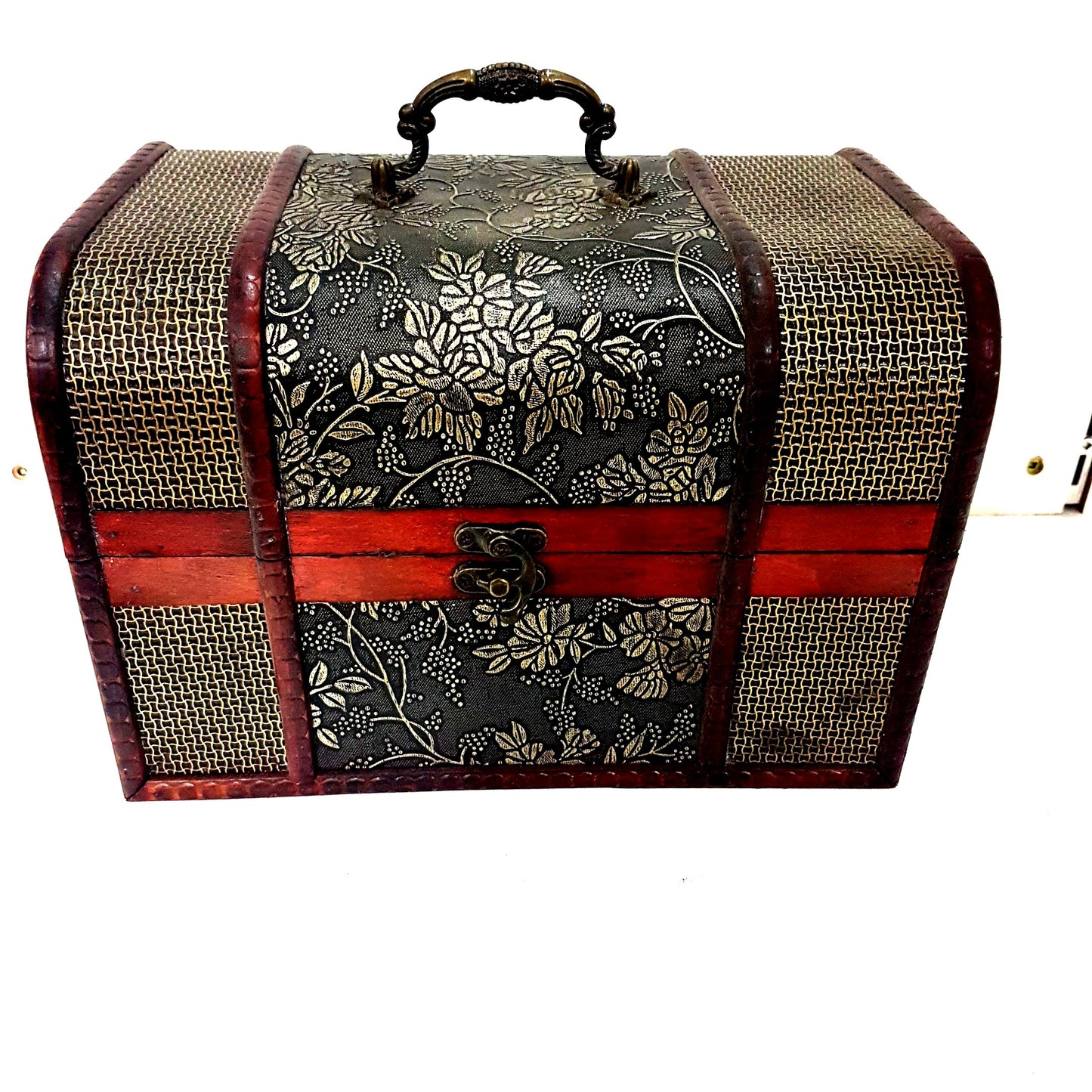 Large Wooden with Textured sides, Flowers & Berries Treasure Chest