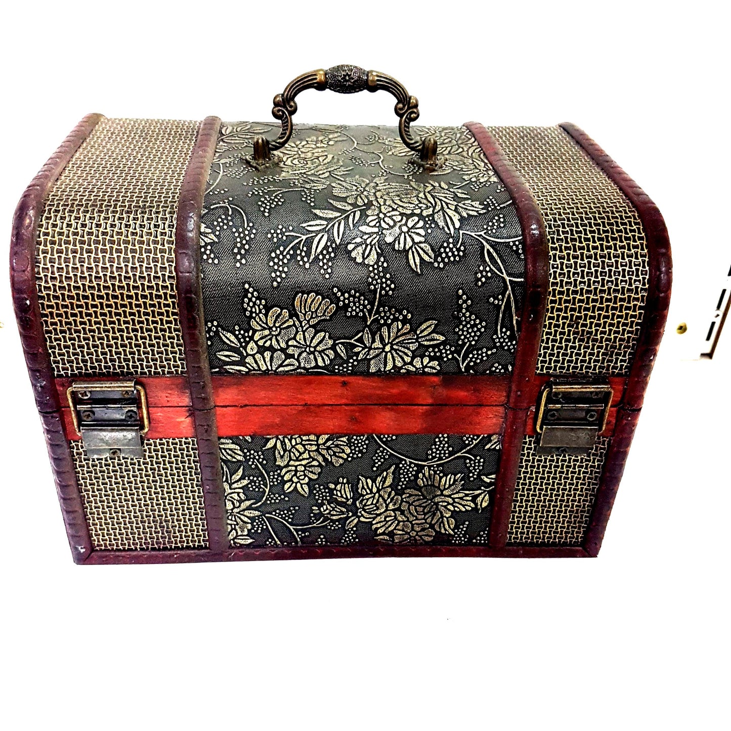 Large Wooden with Textured sides, Flowers & Berries Treasure Chest