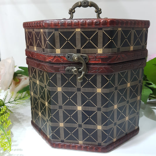 Large Octagon Wooden Box With Crosses & Squares