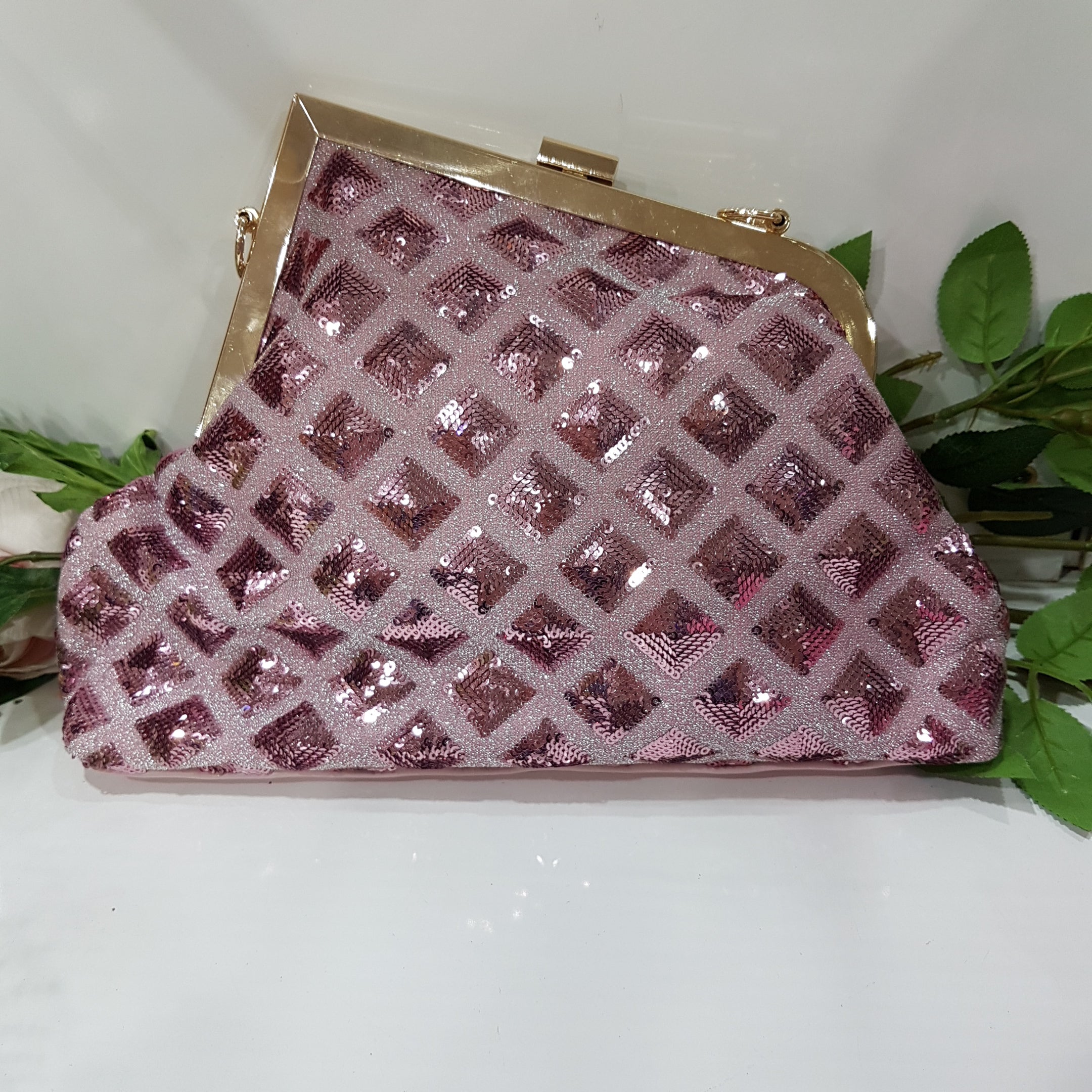 Pink sequin outlet clutch bag