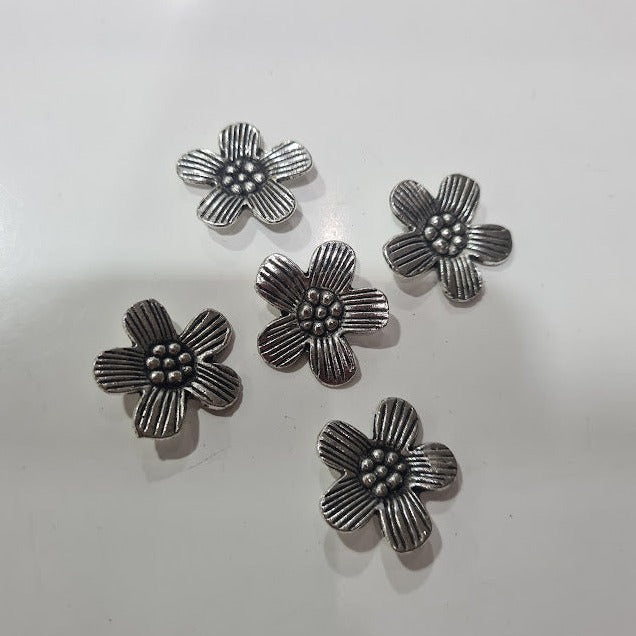 Silver Flower Charm Pendant With Stripy Petals