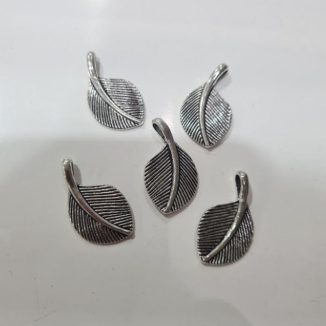 Dark Silver Leaf Charm Pendant