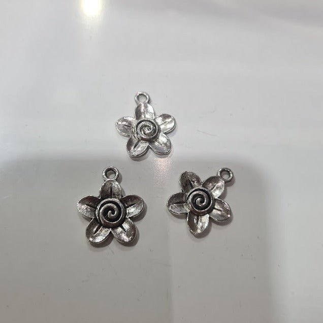 Silver Flower Charm With swirls