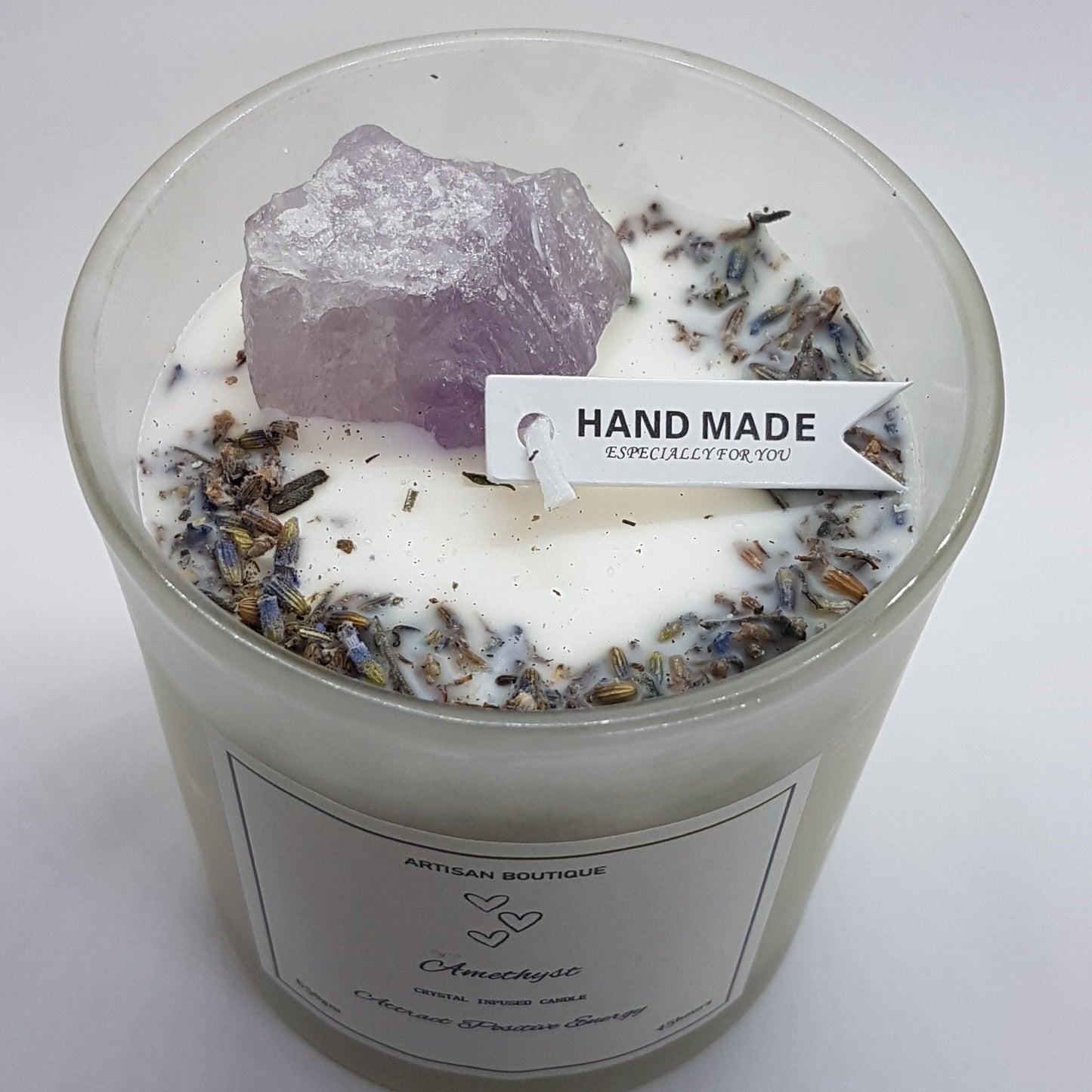 Handmade Lavender Amethyst Crystal Infused Candle