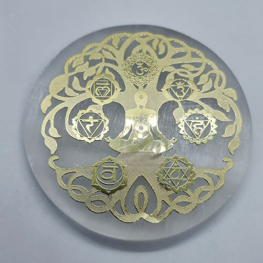 Selenite Chakra Tree of Life Gold Foil Charging Plate