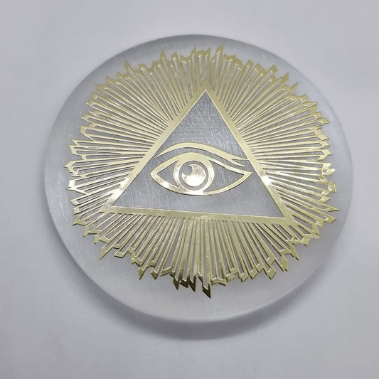 Selenite Eye of God Gold Foil Charging Plate