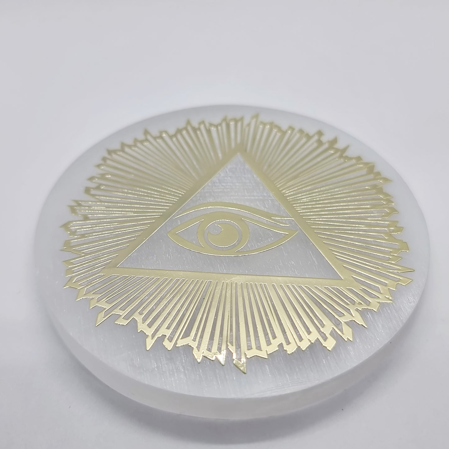 Selenite Eye of God Gold Foil Charging Plate