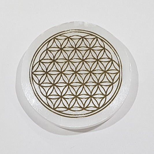 Small Selenite Flower Of Life Gold Foil Charging Plate