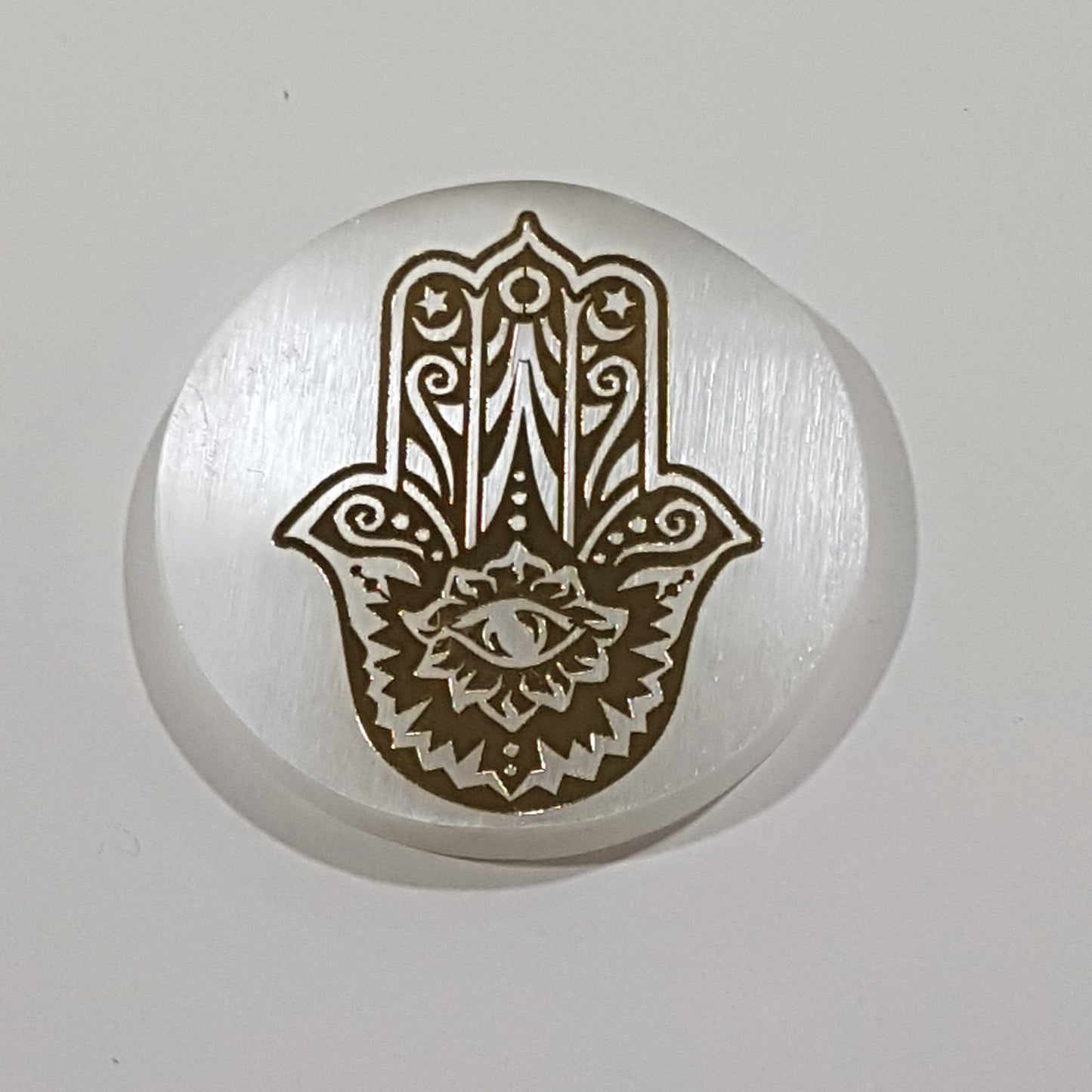 Small Selenite Hand of Hamsa  Gold Foil Charging Plate