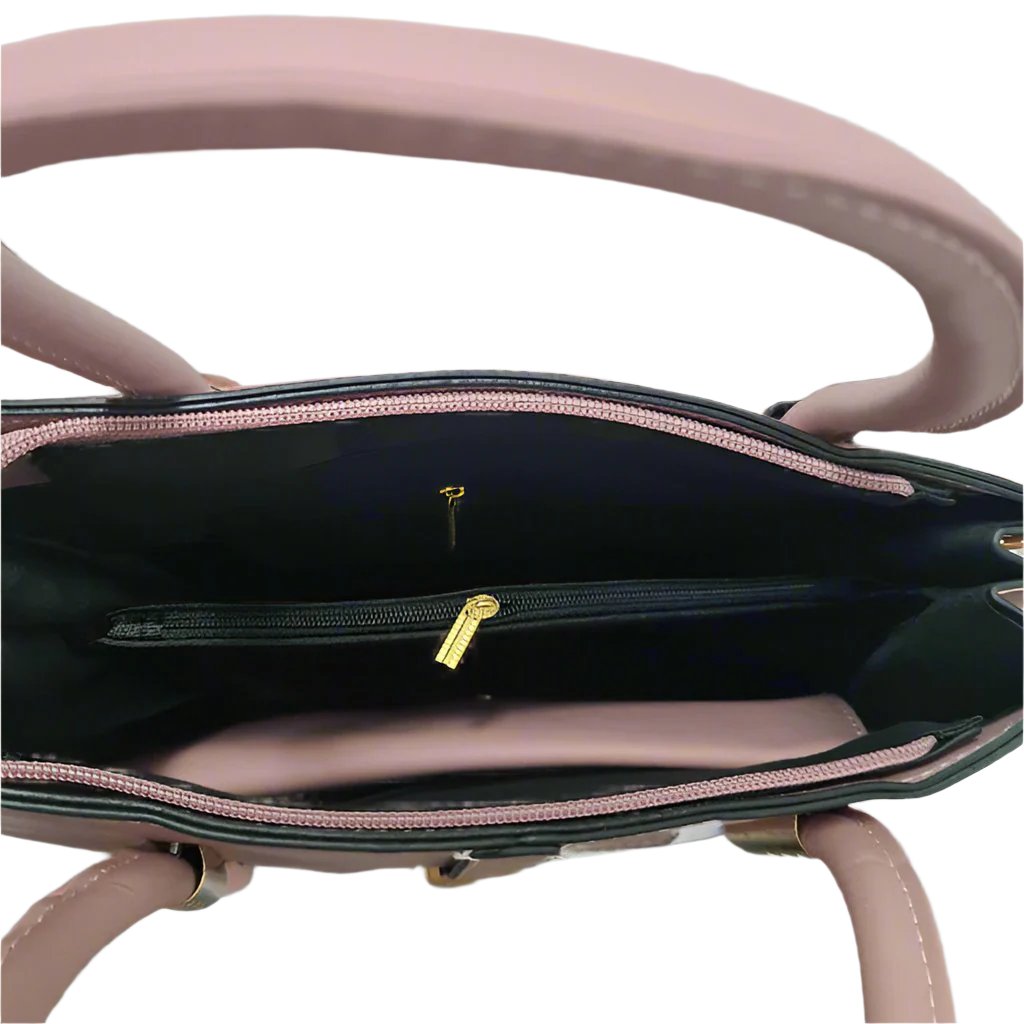 2 pc Large Dark Pink Leather Handbag With Triangle Pattern.