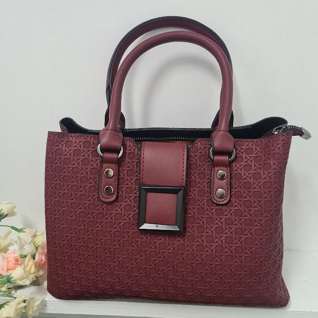 3pc Deep Red Leather Handbag