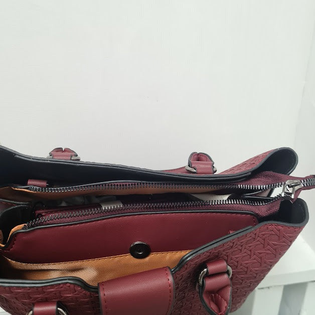 3pc Deep Red Leather Handbag