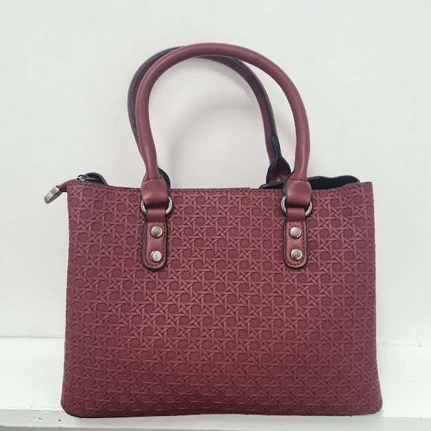 3pc Deep Red Leather Handbag