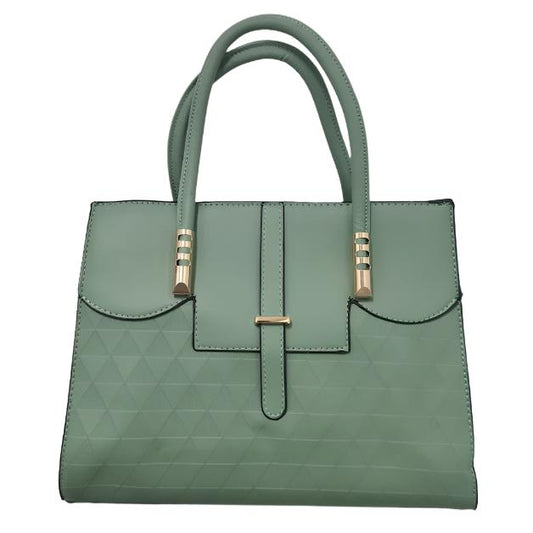 2 pc Large Pale Green Leather Handbag With Triangle Pattern.