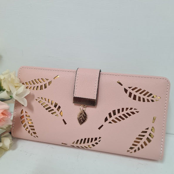 Light Pink Gold Leaf Leather Wallet