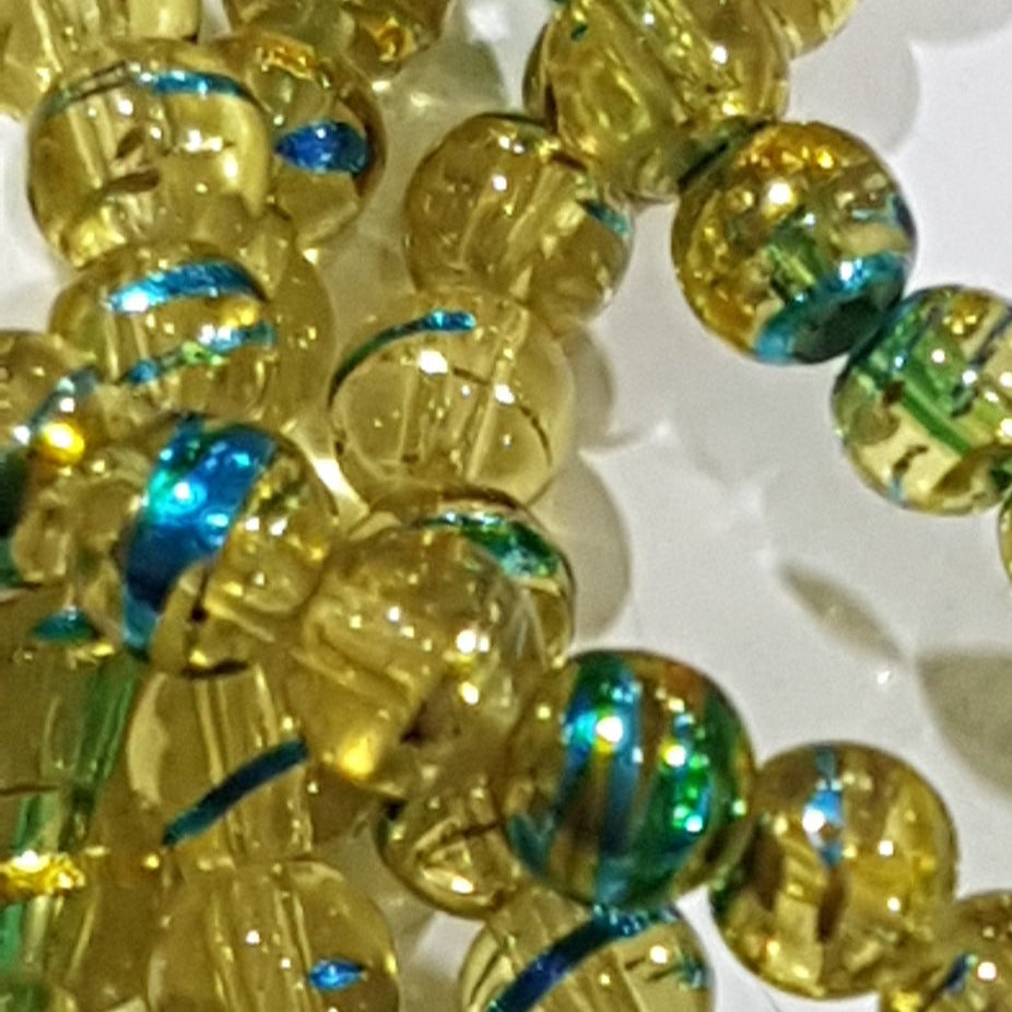 4mm Yellow Gold & Blue Glass Beads