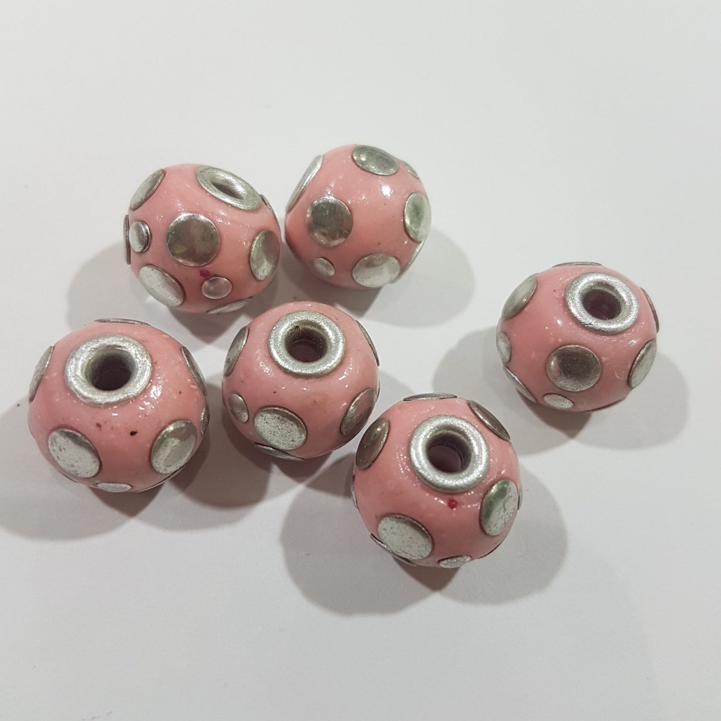 6pc Pink & Silver Kashmiri Beads