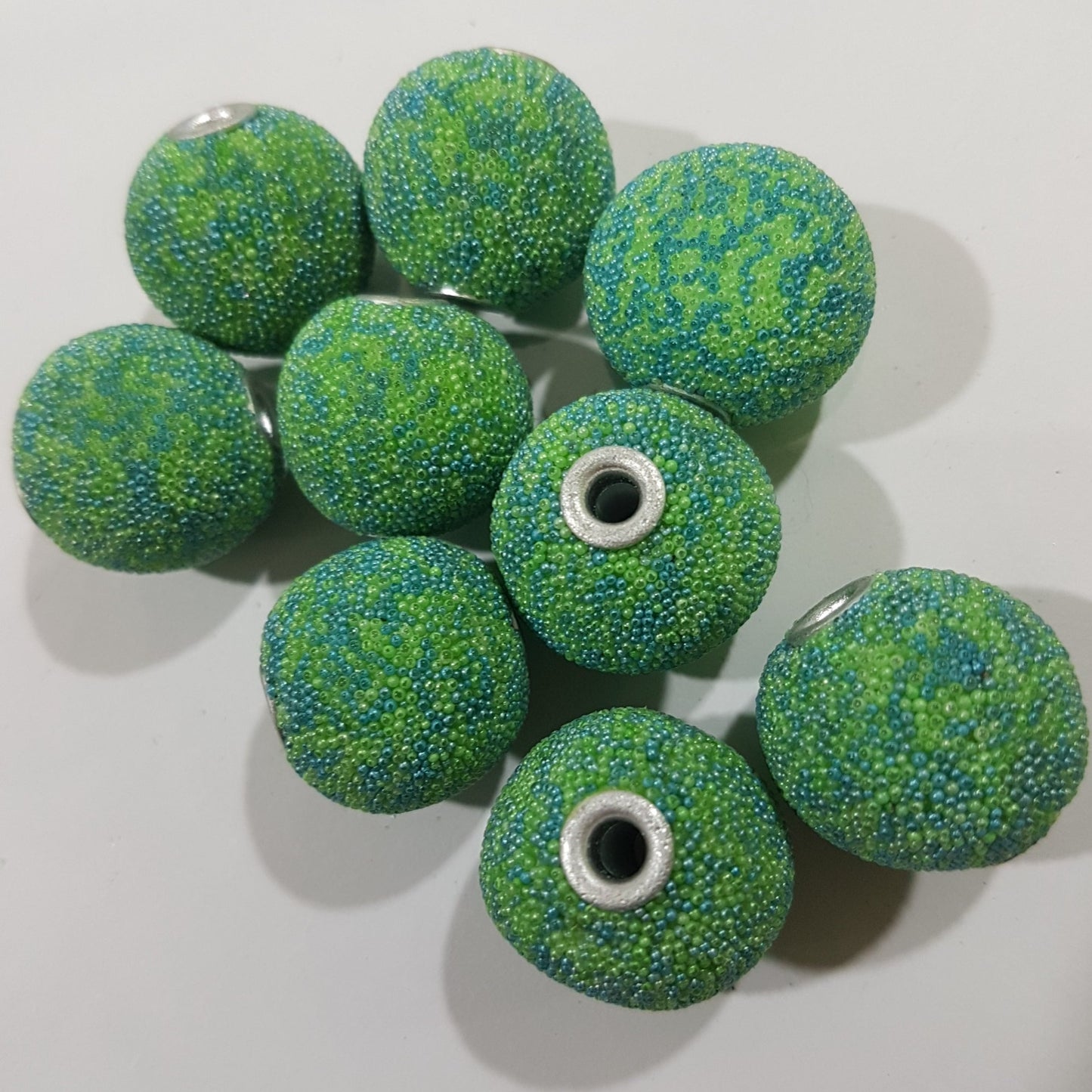 9pc Blue & Green Beaded Kashmiri Beads