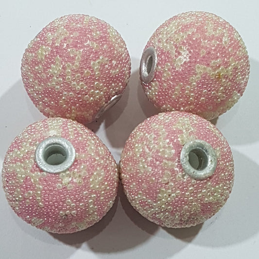 4pc Pink & White Beaded Kashmiri Beads