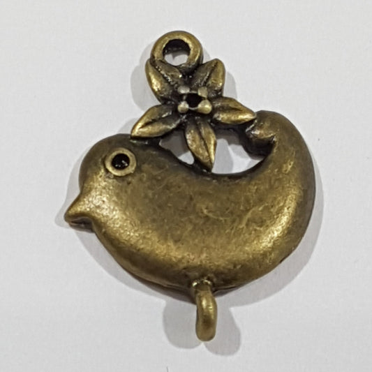 Bronze Bird With Flower Double Connector Charm